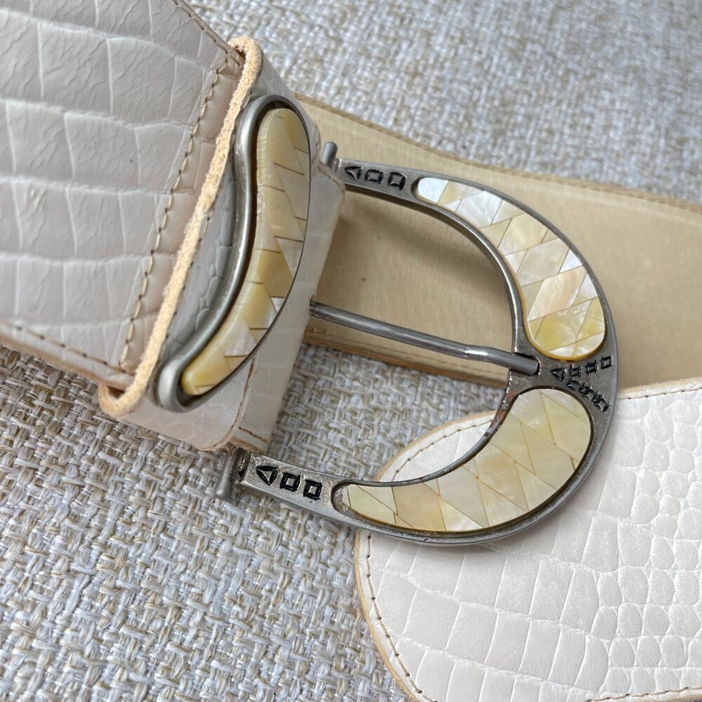 AVIATOR by Adelfio made in Italy Vintage Mother of Pearl belt Women's wide belt - Picture 8 of 9